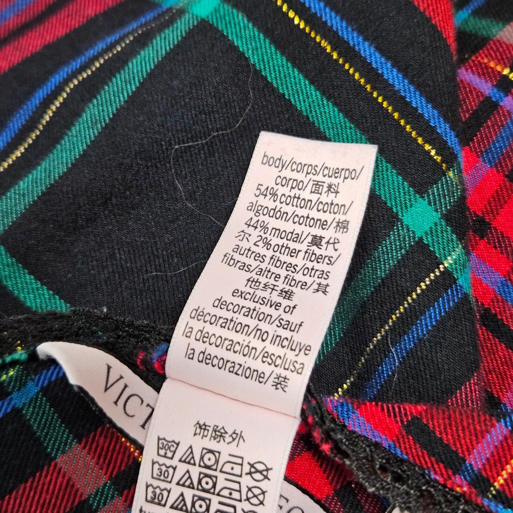 Victorias Secret Plaid Lace Trim Slip Dress XXL Red Green Gold Metallic Chemise - Picture 8 of 8